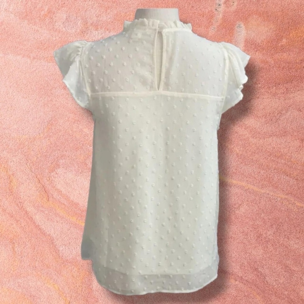 Monteau Cream Sheer Babydoll Button Back Ruffle Tank - Picture 2 of 7